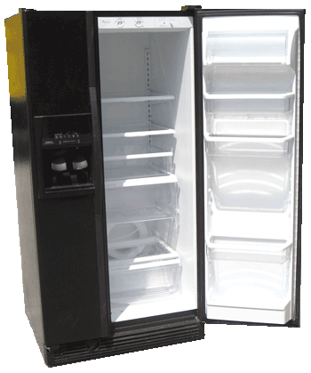 Black GE side by side refrigerator at Big Jons Used Appliances 